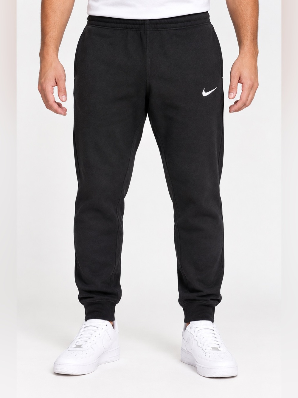 Nike Men’s Jogger Sweatpants Size M Black Fleece White Swoosh Drawstring